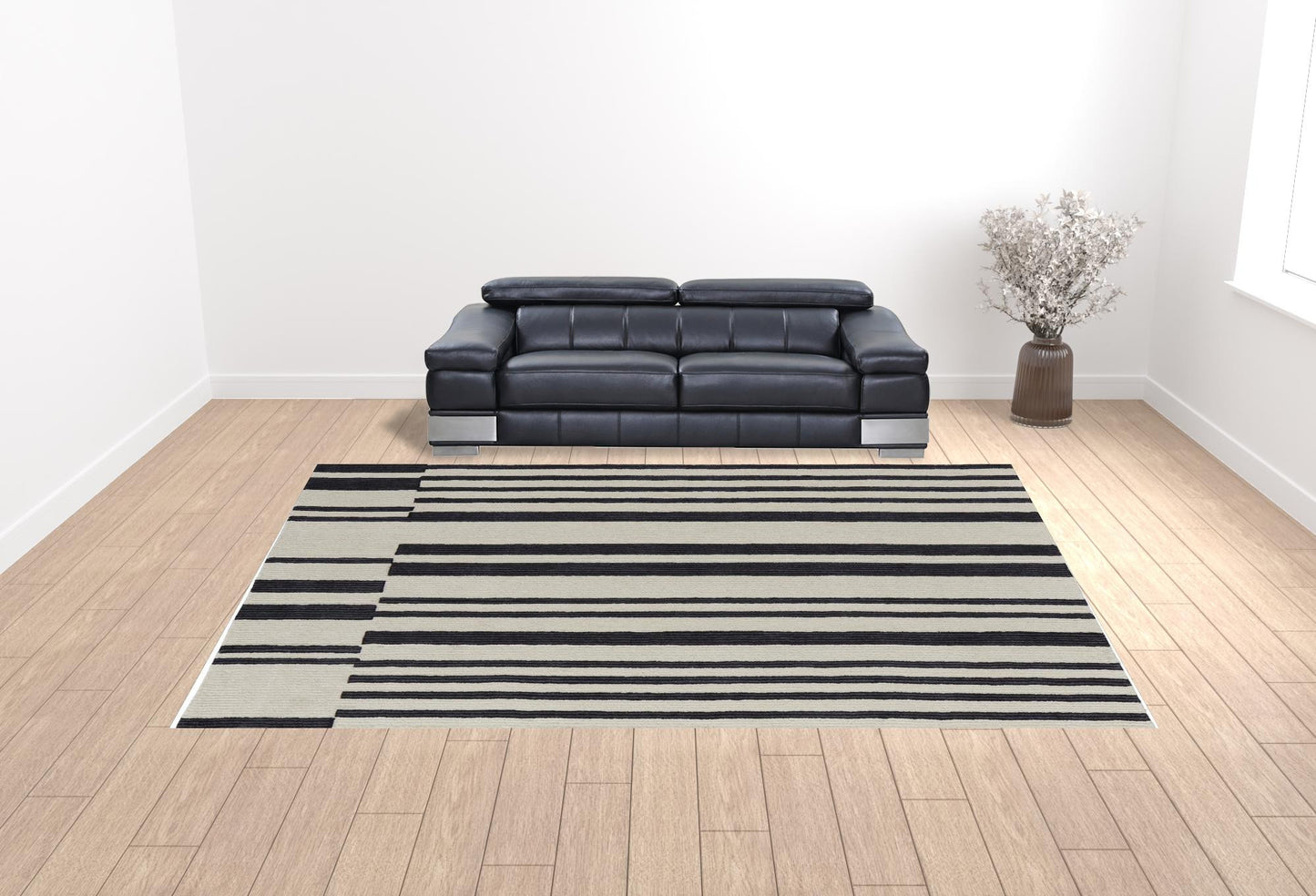 12 x 15 Ivory & Black Wool Tufted Handmade Rug