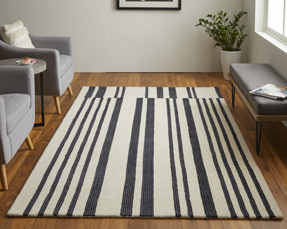 12 x 15 Ivory & Black Wool Tufted Handmade Rug