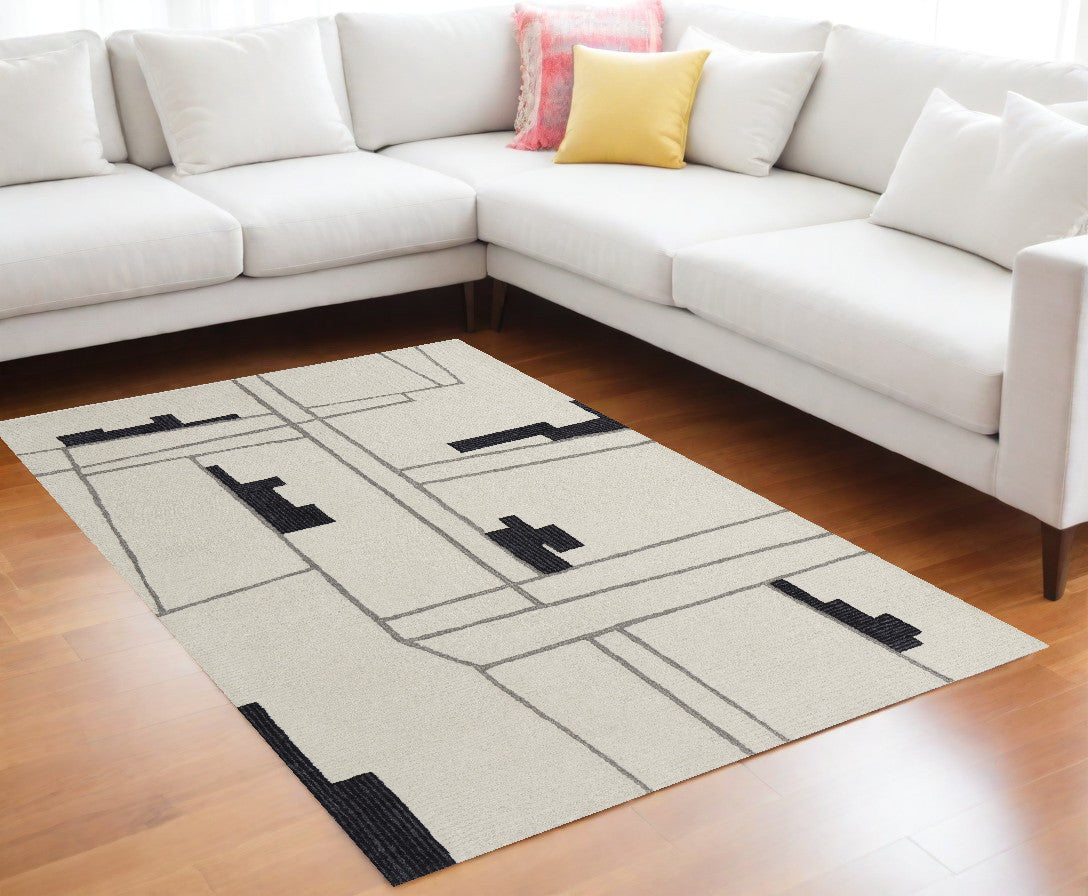 9 x 12 Gray & Ivory Wool Hand Tufted Rug