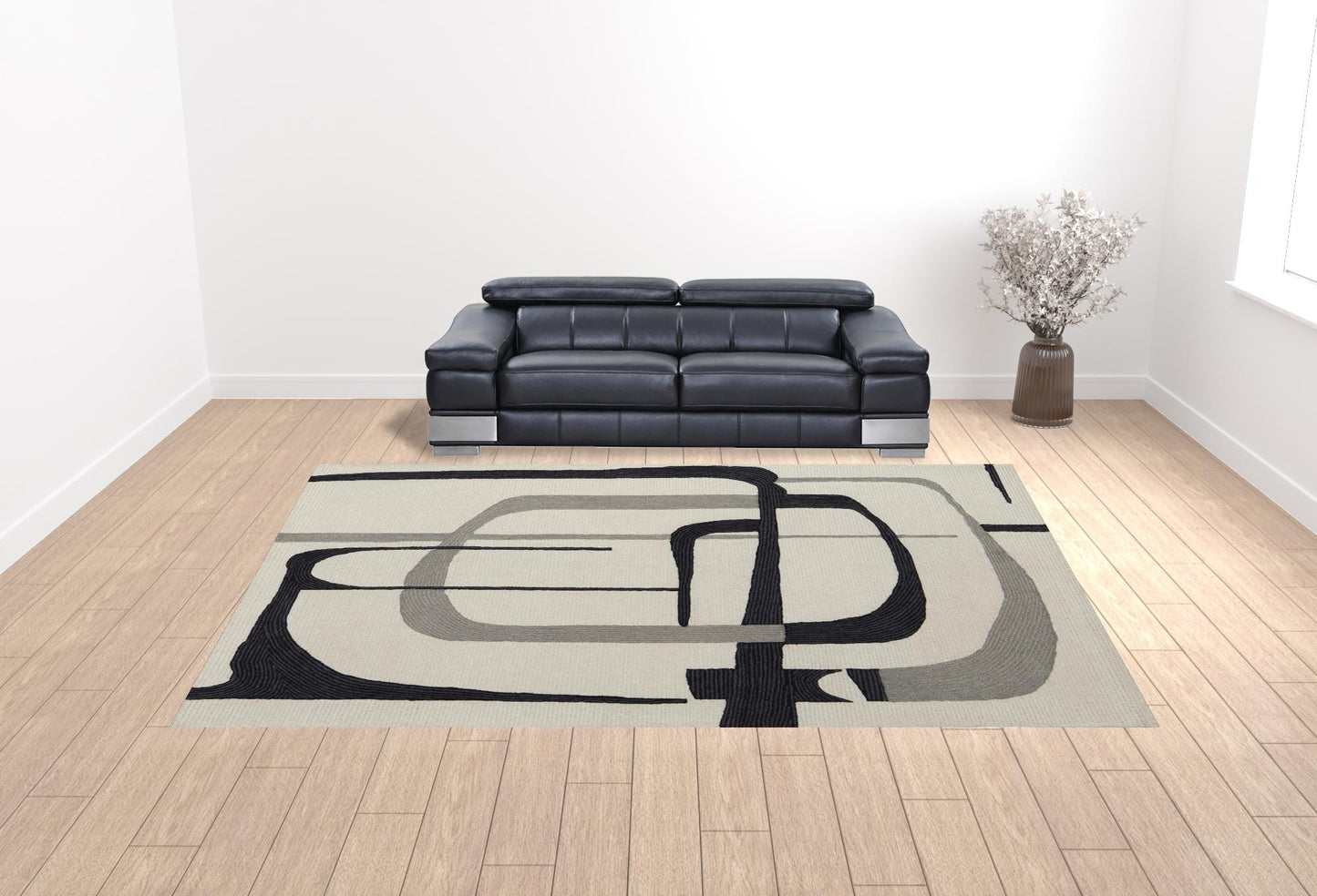 12 x 15 Ivory Gray & Black Wool Tufted Handmade Rug