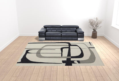 12 x 15 Ivory Gray & Black Wool Tufted Handmade Rug