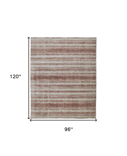 8 x 10 Tan Ivory & Pink Hand Woven Rug
