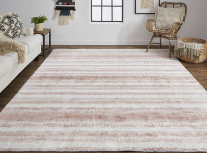 9 x 12 Tan Ivory & Pink Hand Woven Rug