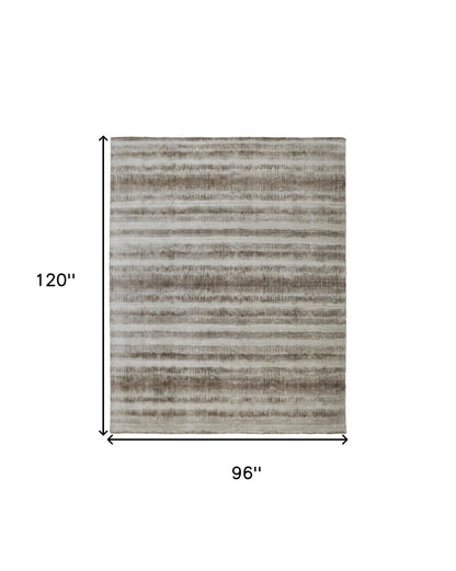 8 x 10 Tan Ivory & Brown Hand Woven Rug