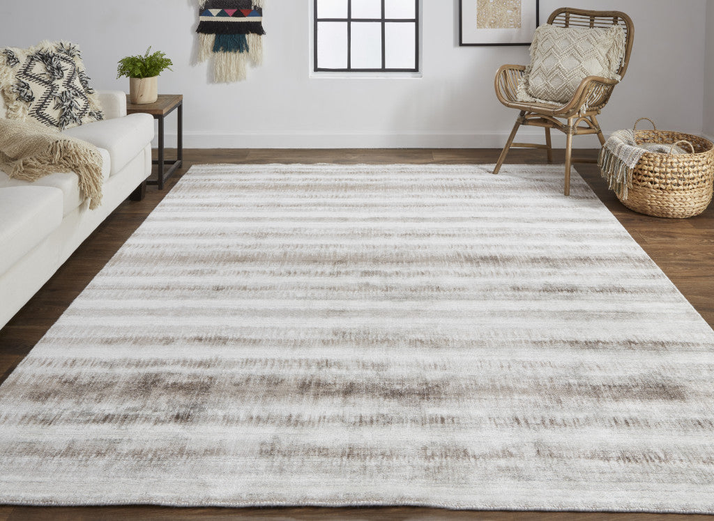 9 x 12 Tan Ivory & Brown Hand Woven Rug