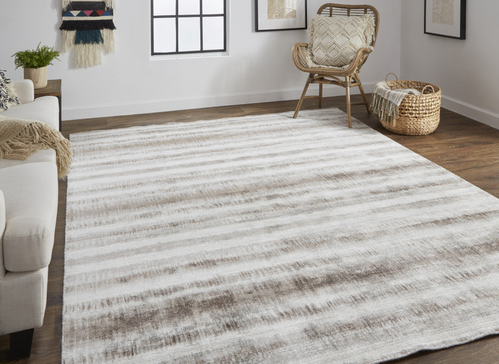 9 x 12 Tan Ivory & Brown Hand Woven Rug