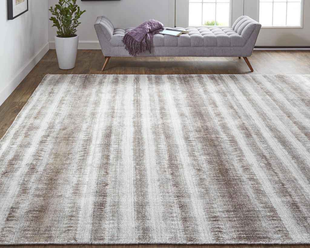 9 x 12 Tan Ivory & Brown Hand Woven Rug