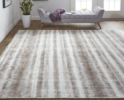 9 x 12 Tan Ivory & Brown Hand Woven Rug
