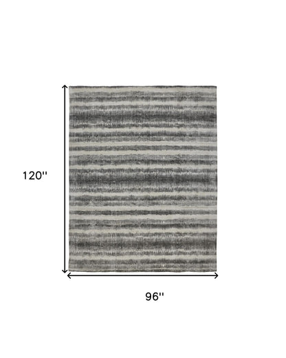 8 x 10 Gray Ivory & Black Hand Woven Rug