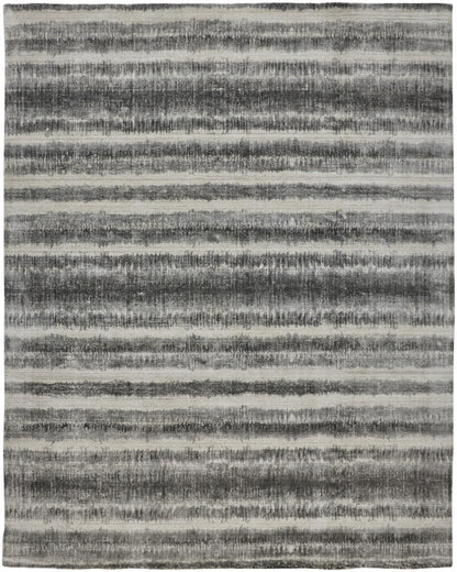 9 x 12 Gray Ivory & Black Hand Woven Rug