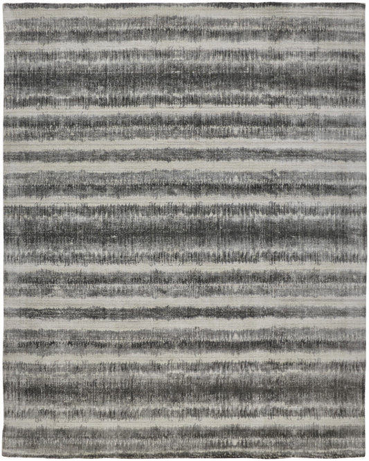 9 x 12 Gray Ivory & Black Hand Woven Rug