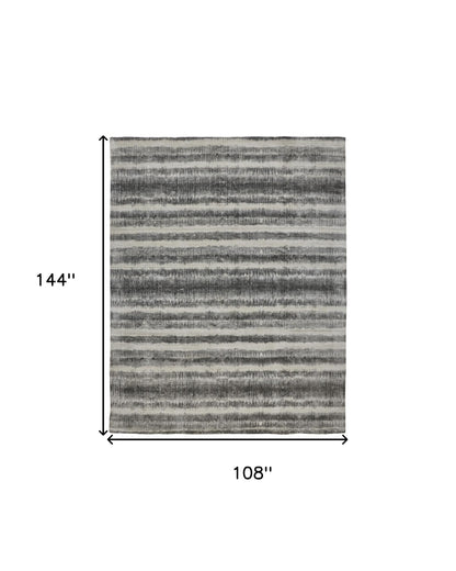 9 x 12 Gray Ivory & Black Hand Woven Rug