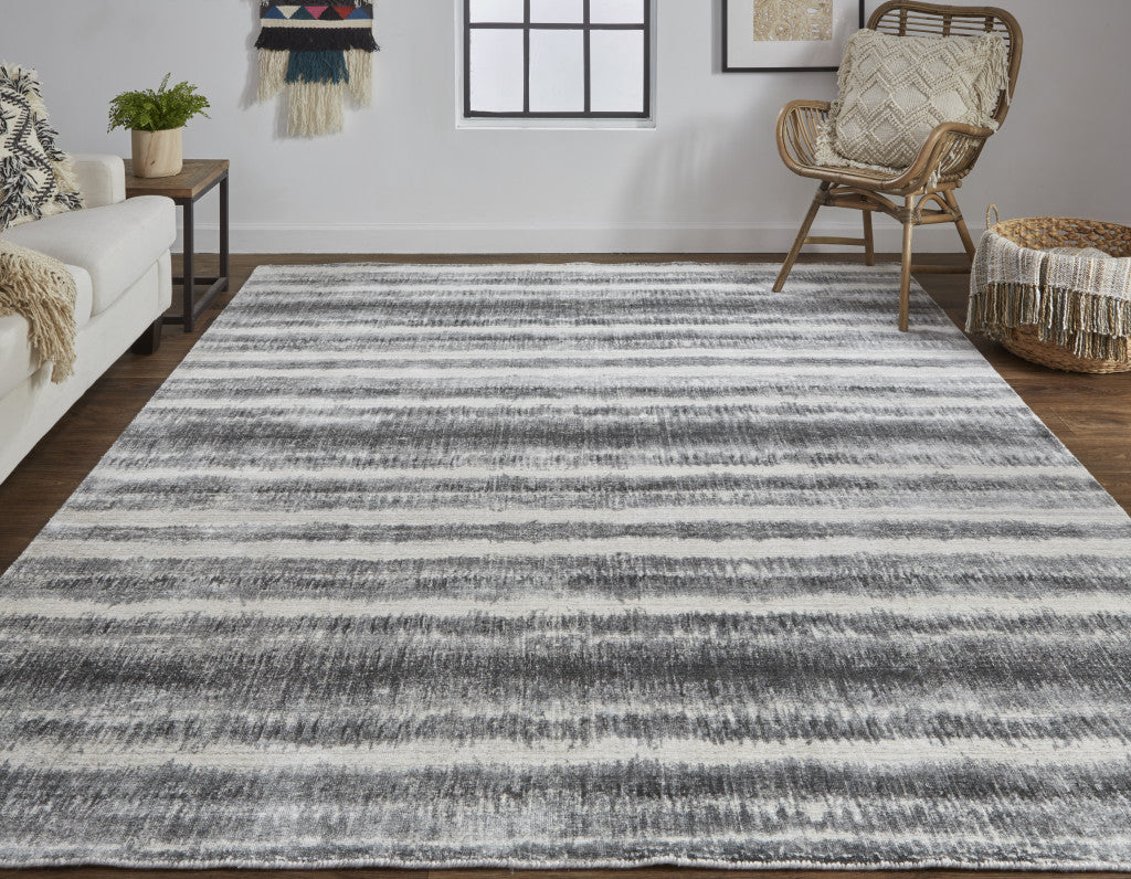 9 x 12 Gray Ivory & Black Hand Woven Rug