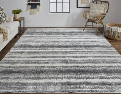 9 x 12 Gray Ivory & Black Hand Woven Rug