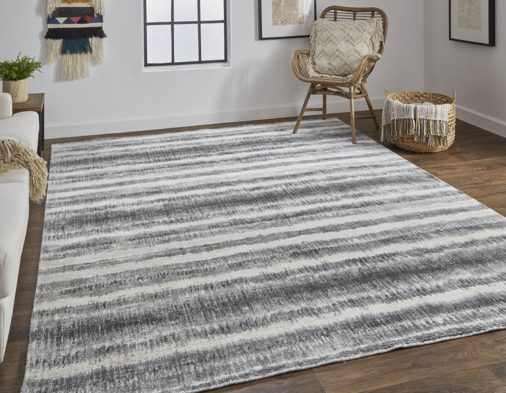 9 x 12 Gray Ivory & Black Hand Woven Rug