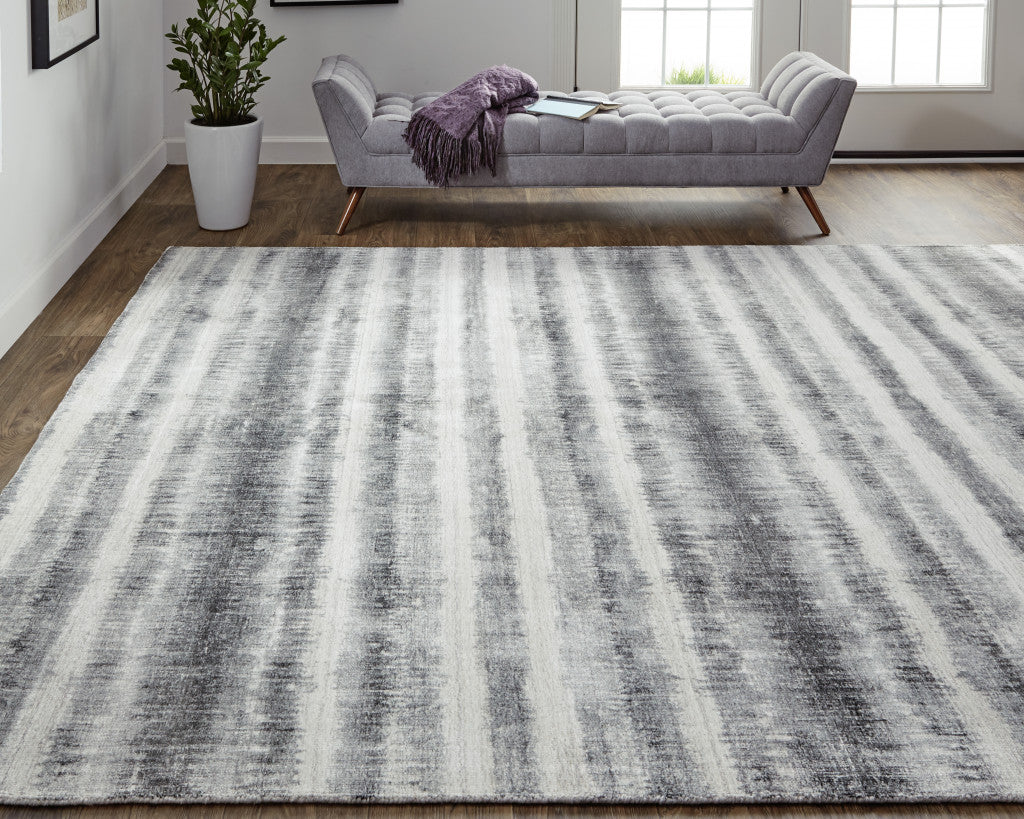 9 x 12 Gray Ivory & Black Hand Woven Rug