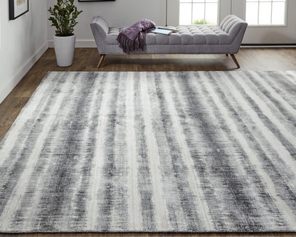 9 x 12 Gray Ivory & Black Hand Woven Rug