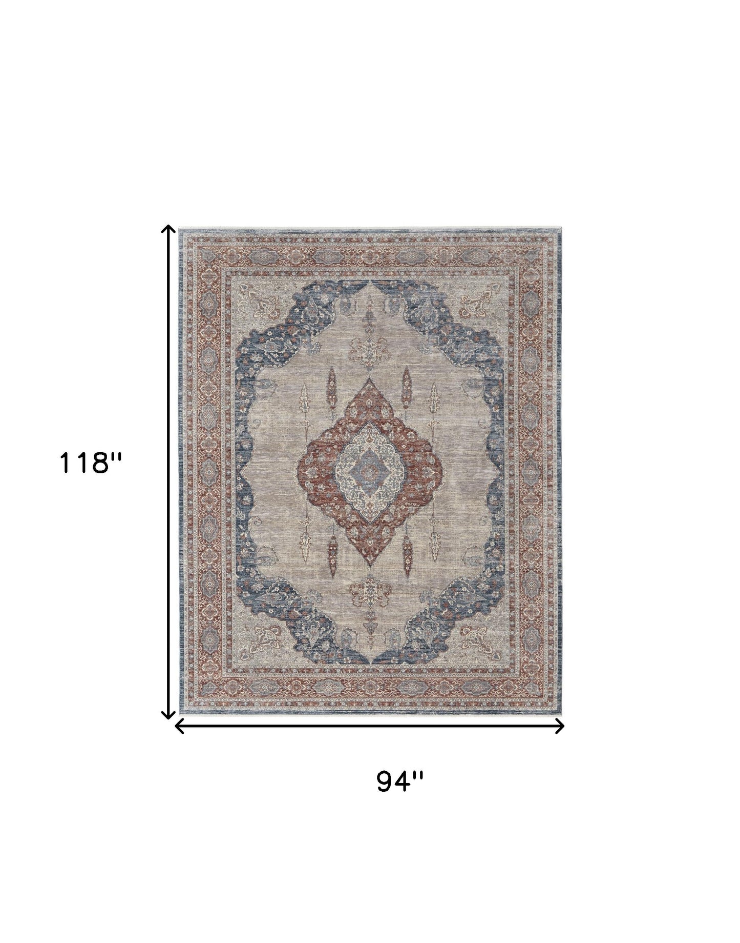 8 x 10 Gray Red & Blue Floral Power Loom Stain Resistant Rug