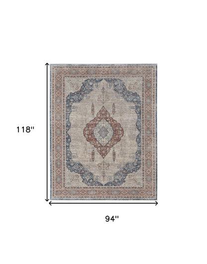 8 x 10 Gray Red & Blue Floral Power Loom Stain Resistant Rug