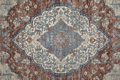 10 x 13 Gray Red & Blue Floral Power Loom Stain Resistant Rug