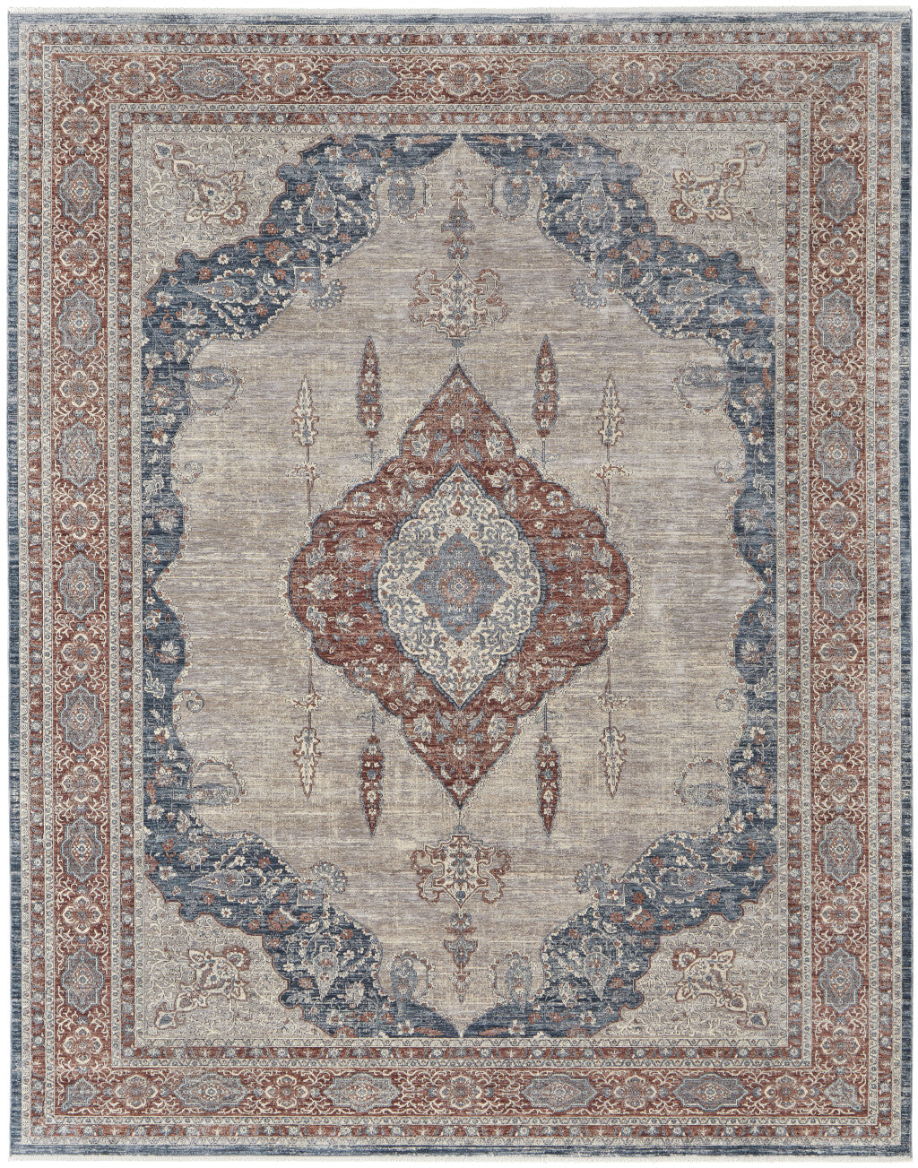 12 x 15 Gray Red & Blue Floral Power Loom Stain Resistant Rug