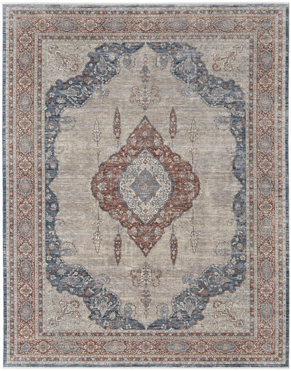 12 x 15 Gray Red & Blue Floral Power Loom Stain Resistant Rug