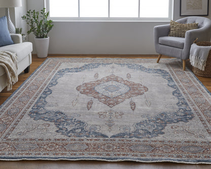 12 x 15 Gray Red & Blue Floral Power Loom Stain Resistant Rug