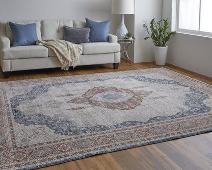 12 x 15 Gray Red & Blue Floral Power Loom Stain Resistant Rug