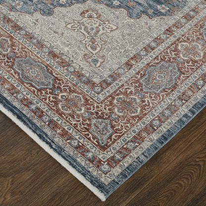 12 x 15 Gray Red & Blue Floral Power Loom Stain Resistant Rug