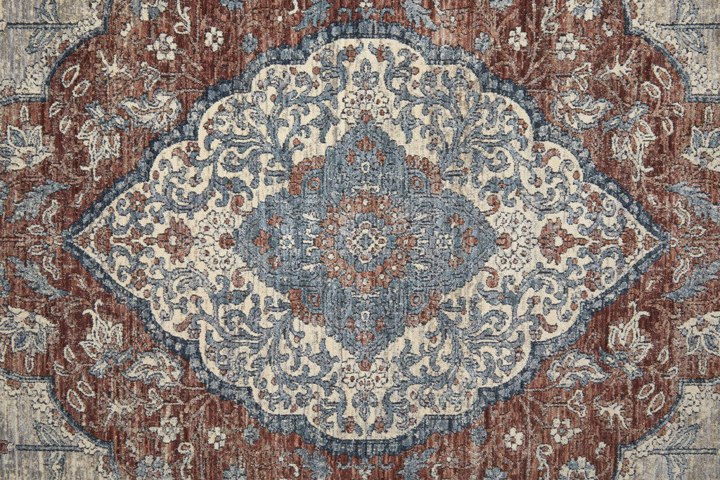 12 x 15 Gray Red & Blue Floral Power Loom Stain Resistant Rug