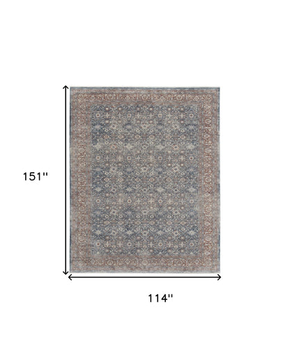 10 x 13 Blue & Red Floral Power Loom Stain Resistant Rug