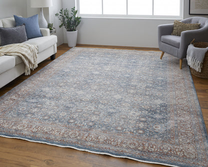 10 x 13 Blue & Red Floral Power Loom Stain Resistant Rug