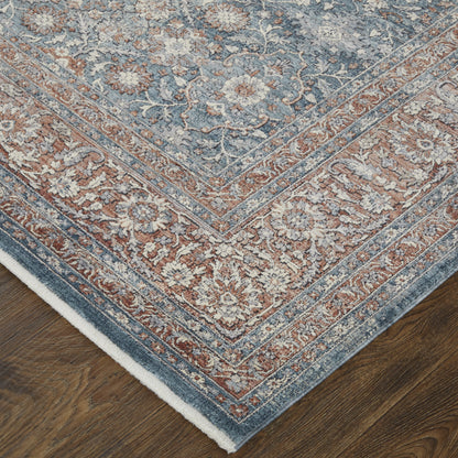 10 x 13 Blue & Red Floral Power Loom Stain Resistant Rug