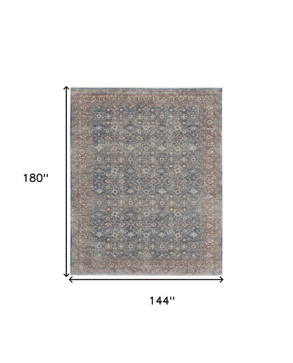 12 x 15 Blue & Red Floral Power Loom Stain Resistant Rug