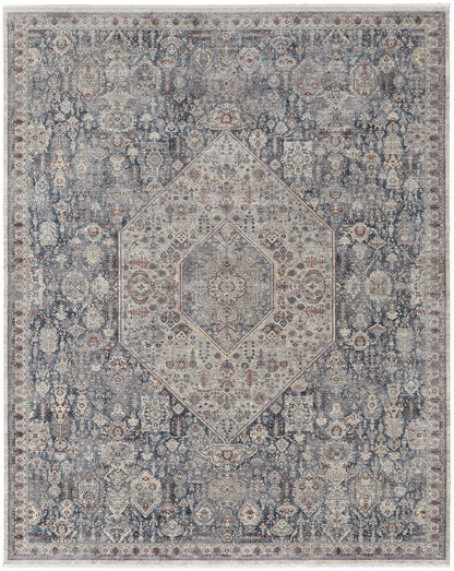 10 x 13 Blue & Ivory Floral Power Loom Stain Resistant Rug