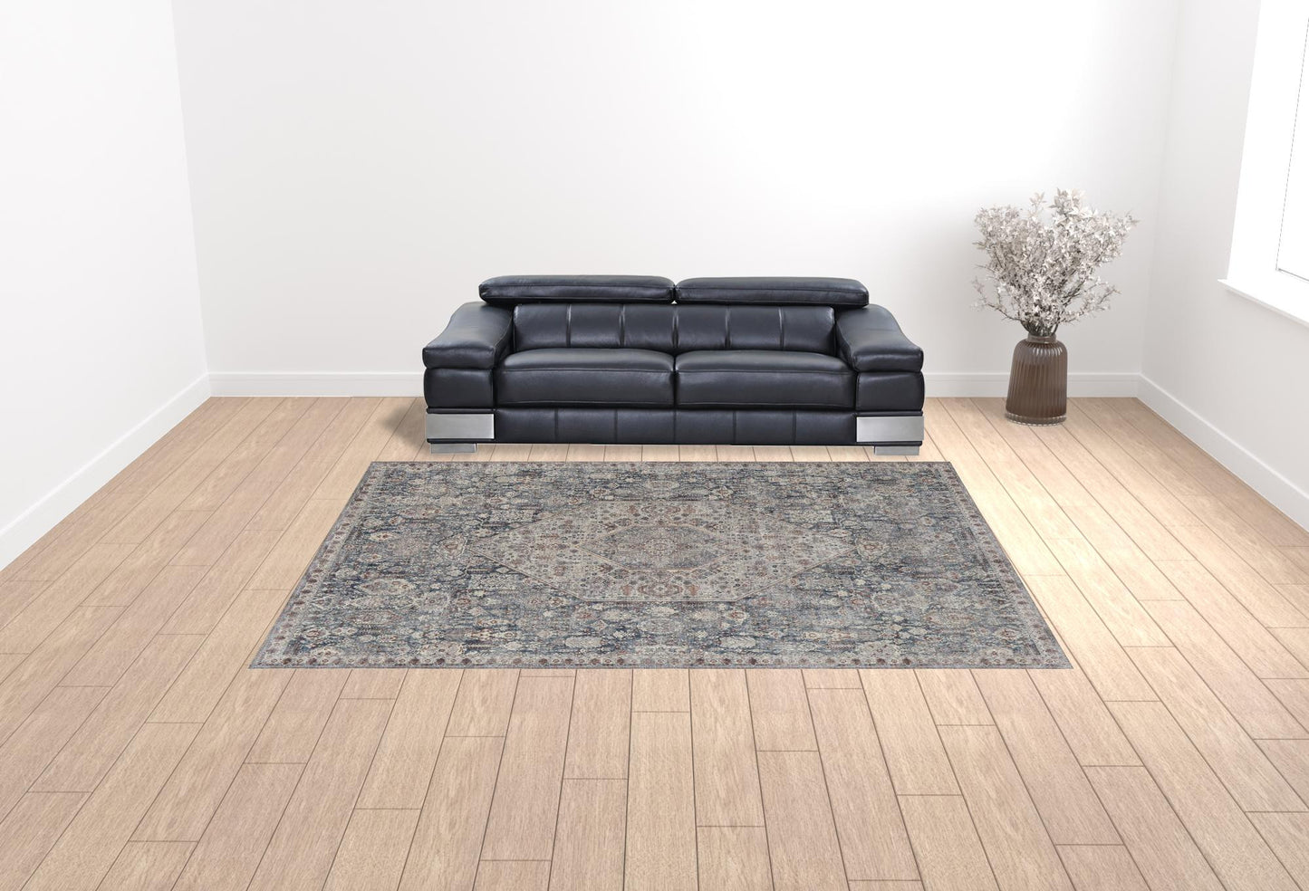 10 x 13 Blue & Ivory Floral Power Loom Stain Resistant Rug