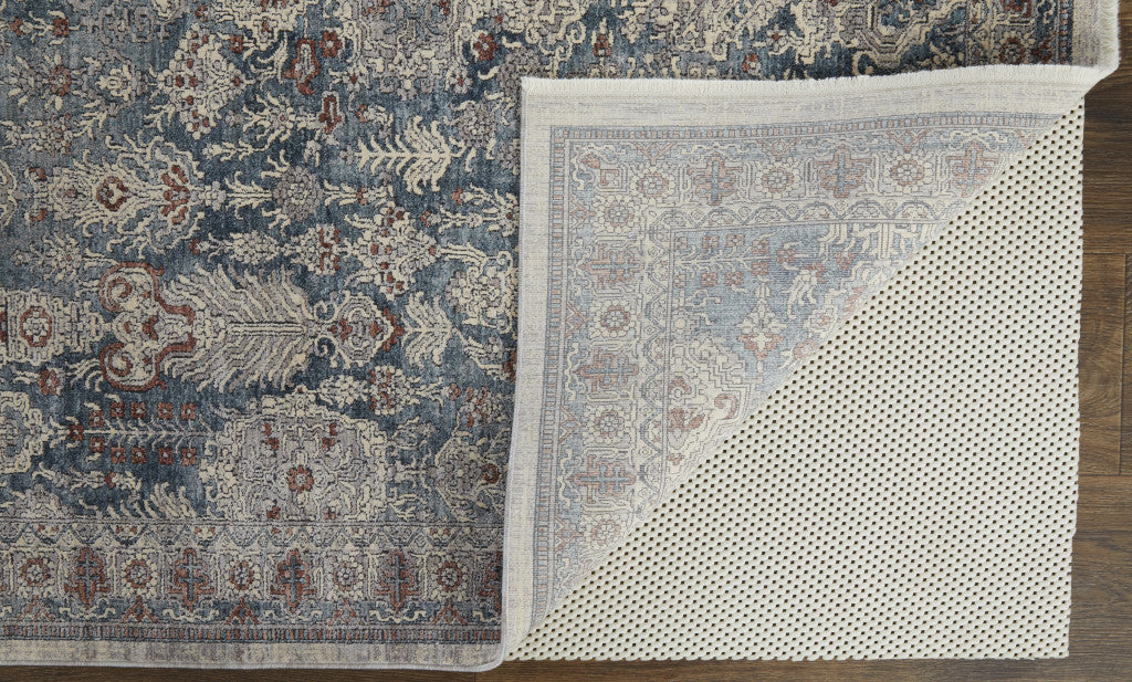 10 x 13 Blue & Ivory Floral Power Loom Stain Resistant Rug
