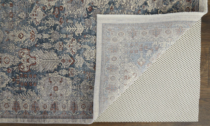 10 x 13 Blue & Ivory Floral Power Loom Stain Resistant Rug