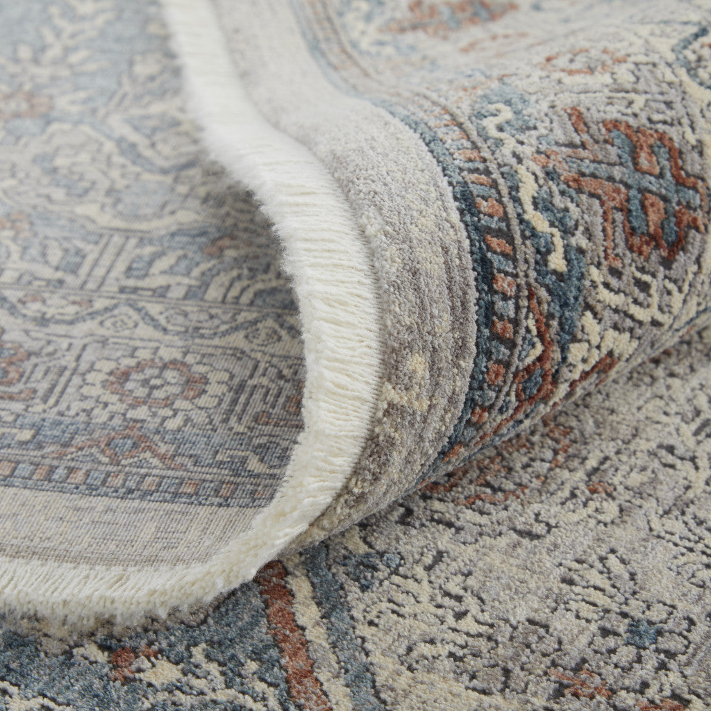 10 x 13 Blue & Ivory Floral Power Loom Stain Resistant Rug