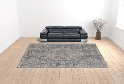 12 x 15 Blue & Ivory Floral Power Loom Stain Resistant Rug