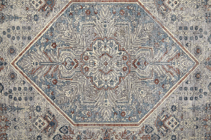 12 x 15 Blue & Ivory Floral Power Loom Stain Resistant Rug