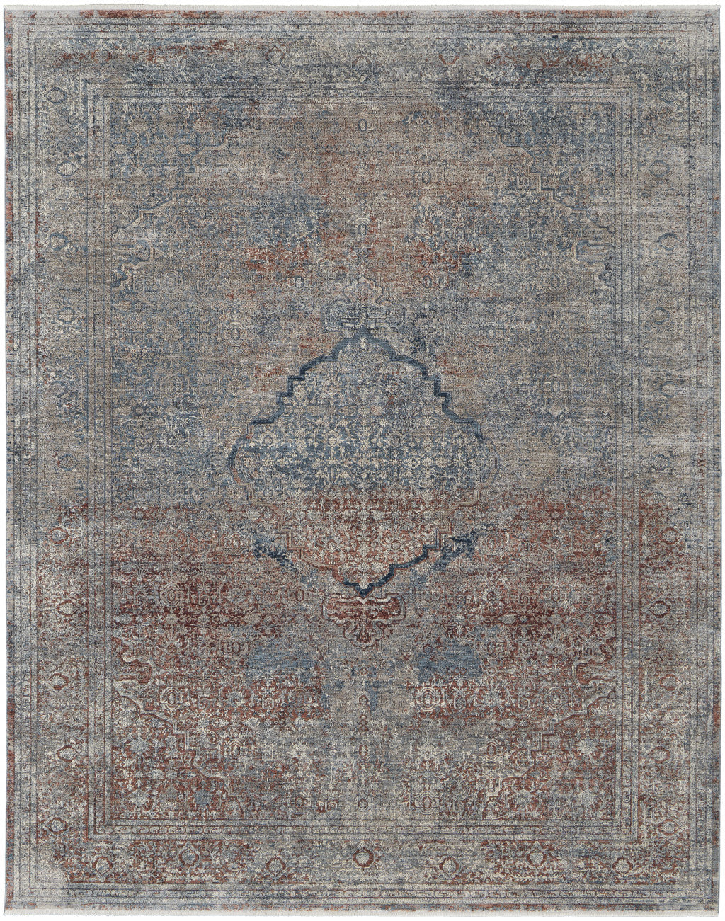 10 x 13 Blue Red & Gray Floral Power Loom Stain Resistant Rug