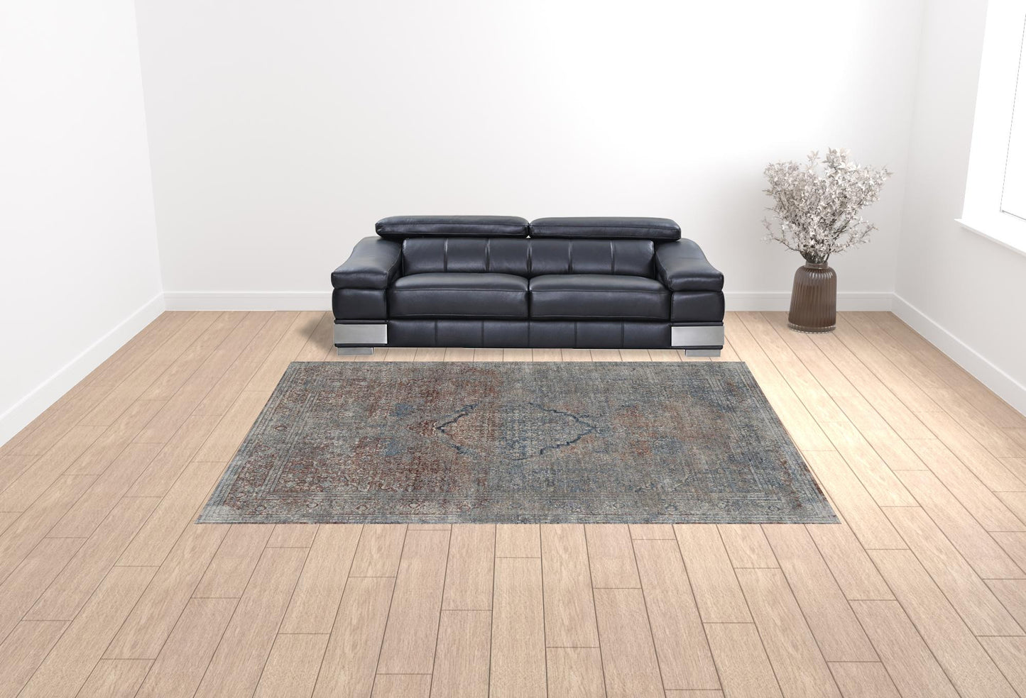 10 x 13 Blue Red & Gray Floral Power Loom Stain Resistant Rug