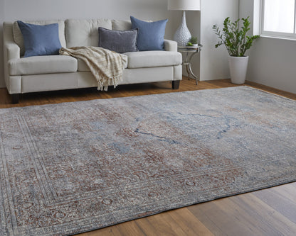 10 x 13 Blue Red & Gray Floral Power Loom Stain Resistant Rug