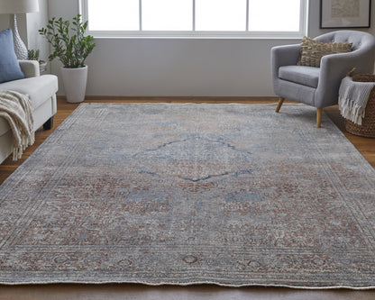 10 x 13 Blue Red & Gray Floral Power Loom Stain Resistant Rug