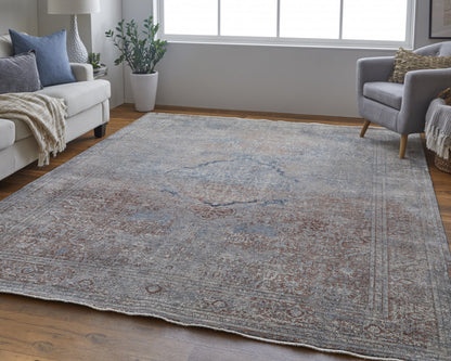 10 x 13 Blue Red & Gray Floral Power Loom Stain Resistant Rug