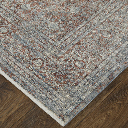 10 x 13 Blue Red & Gray Floral Power Loom Stain Resistant Rug