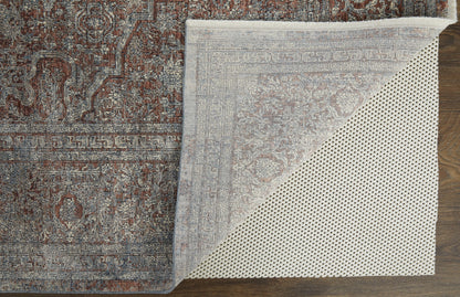 10 x 13 Blue Red & Gray Floral Power Loom Stain Resistant Rug