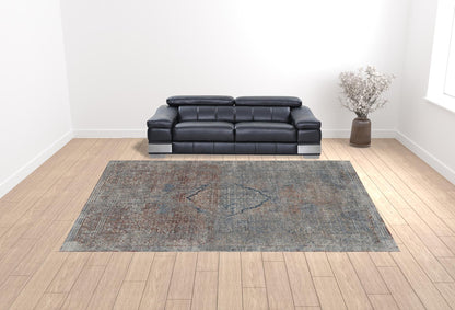 12 x 15 Blue Red & Gray Floral Power Loom Stain Resistant Rug