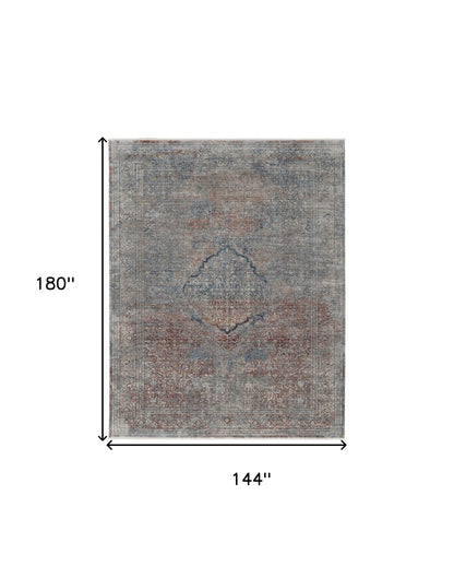 12 x 15 Blue Red & Gray Floral Power Loom Stain Resistant Rug